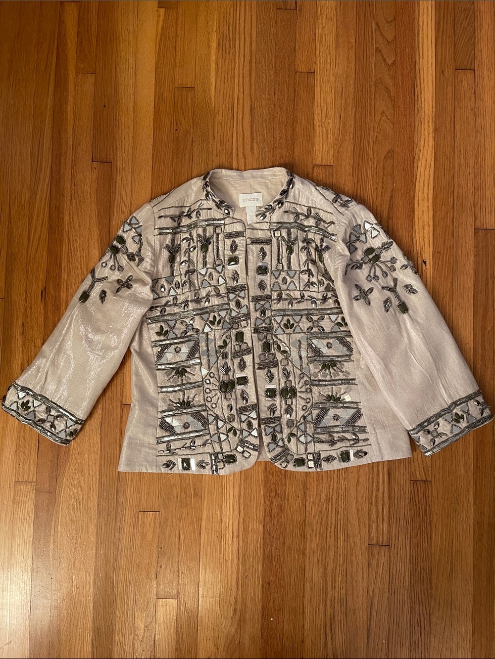 Chico's Cream Embellished Beaded Jacket